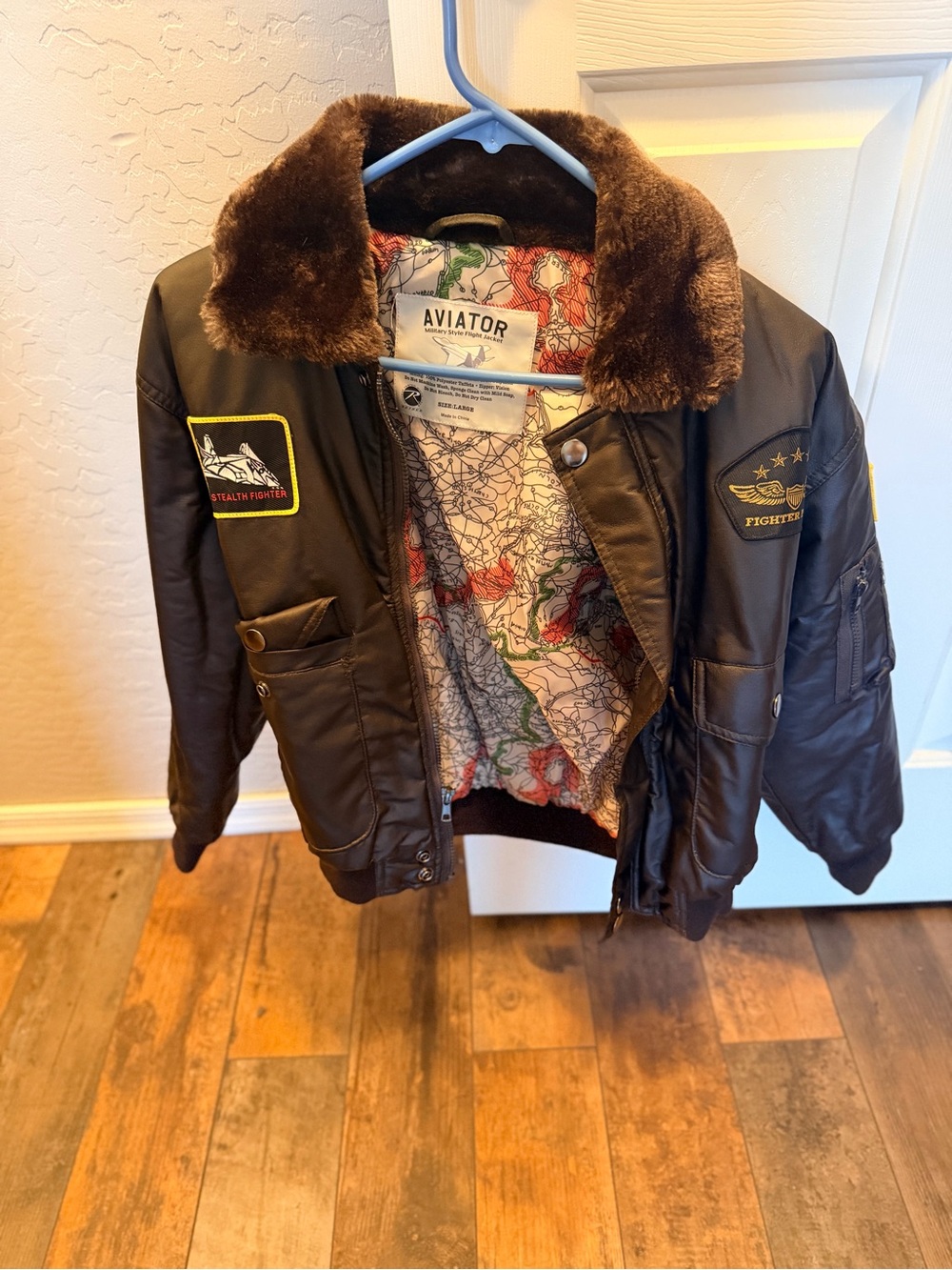 Aviator Brown Faux Fur Collar Flight Jacket